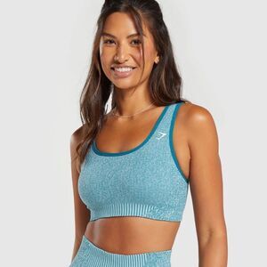 GYMSHARK MARL SEAMLESS SCOOP BRA Lt Blue Marl/Light Grey Marl/Turkish‎ Teal S/M